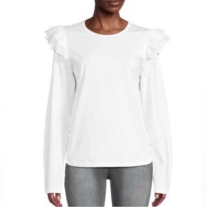 Joe's Jeans White Ruffled Eyelet Long Sleeved Top Size L NWOT